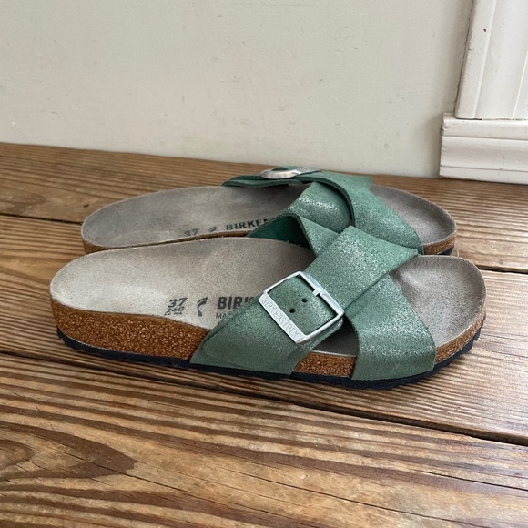 Birkenstock Siena Suede Leather Green Thyme sparkle Like New EU 37 / US 6.5 - 7 - Picture 1 of 16